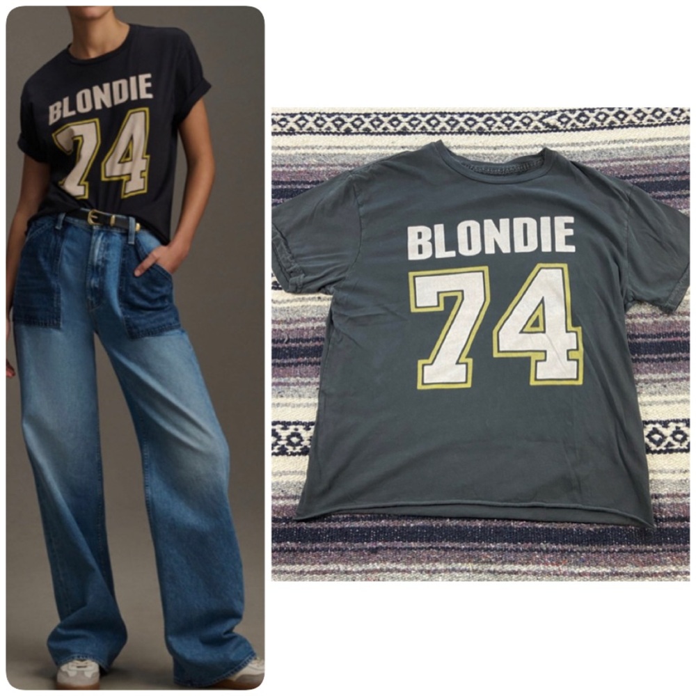Retrobrand Blondie Band #74 Varsity Jersey Style Tee T-Shirt Faded Black XSmall